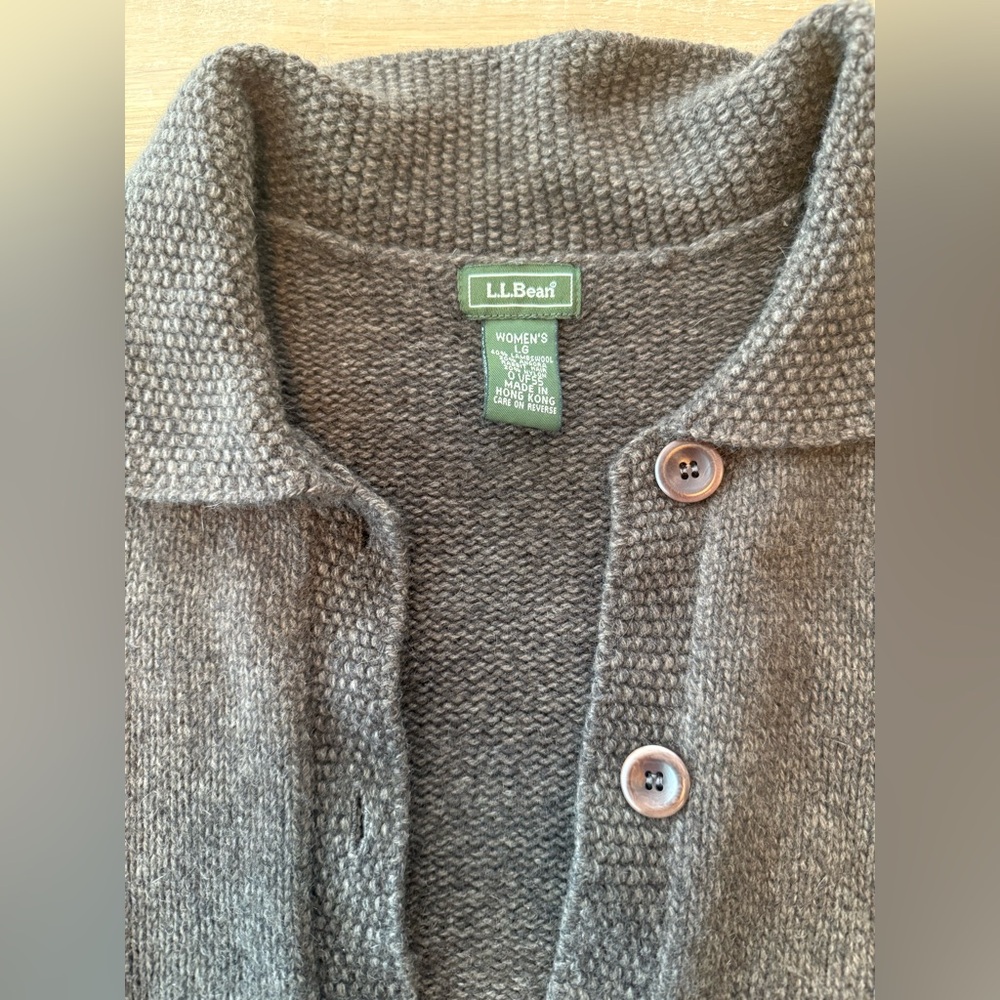 L.L. Bean Women's Dark Charcoal Button-Up Collar Cardigan - Picture 2 of 12